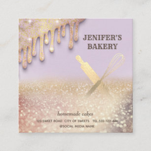 Glittery gold rolling pin whisk chef bakery busine square business card