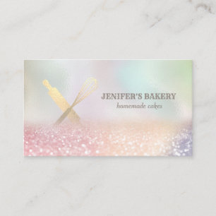 Glittery gold rolling pin whisk chef bakery business card