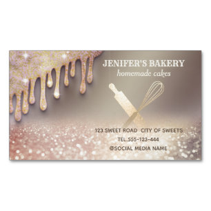 Glittery gold rolling pin whisk chef bakery 	Magnetic business card