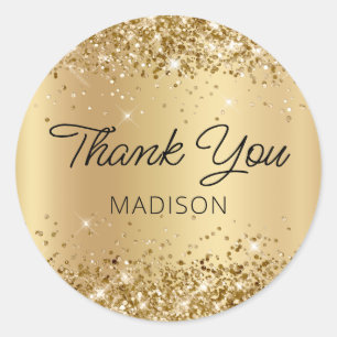 Glittery Gold Shimmer Ombre Thank You Classic Round Sticker