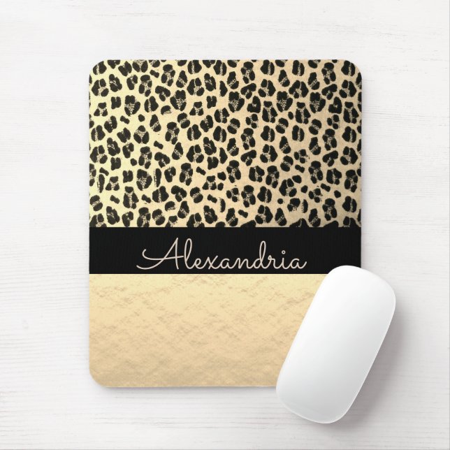 Glittery Gold Shimmery Gold Leopard           Mouse Mat (With Mouse)