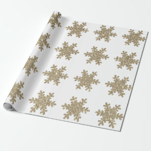 Glittery Gold Snowflake Patterns White Christmas Wrapping Paper