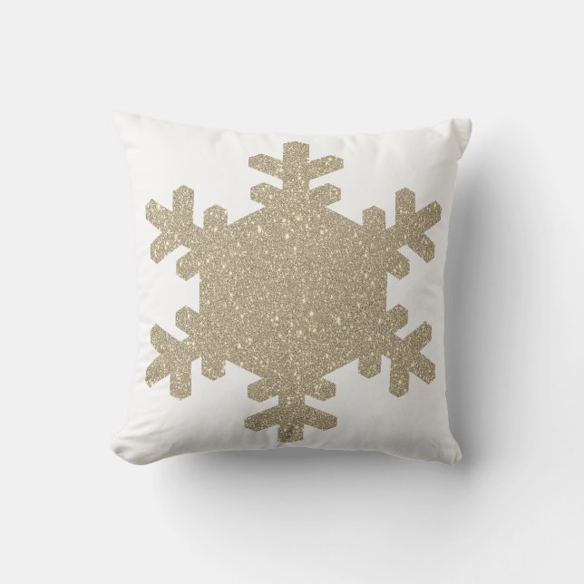 Glittery Gold Snowflakes Pattern White Cute Gift Cushion (Front)