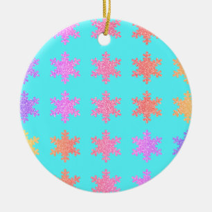 Glittery Gold Snowflakes Patterns Turquoise Blue Ceramic Tree Decoration