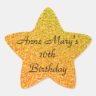 Glittery Gold Sparkle 16th Birthday Custom Name Star Sticker