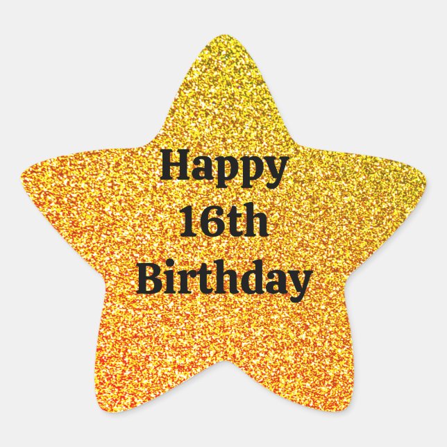 Glittery Gold Sparkle Happy 16th Birthday 2023 Star Sticker (Front)