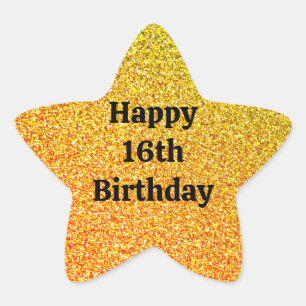 Glittery Gold Sparkle Happy 16th Birthday 2023 Star Sticker