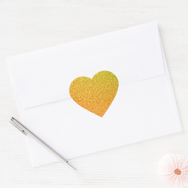 Glittery Gold Sparkle Wedding Birthday Ombre Colou Heart Sticker (Envelope)