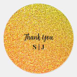 Glittery Gold Sparkle Wedding Monograms Thank You Classic Round Sticker