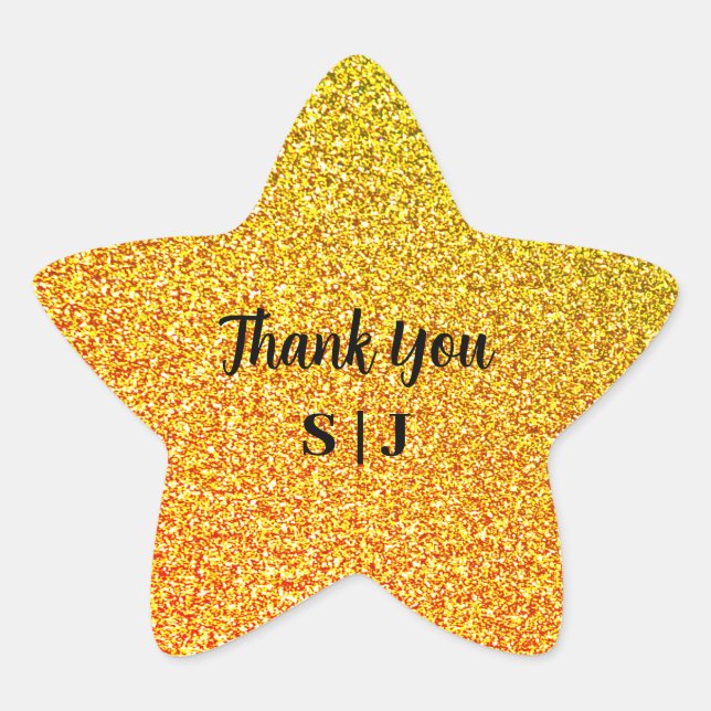 Glittery Gold Sparkle Wedding Monograms Thank You Star Sticker (Front)
