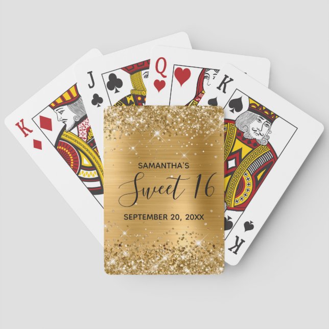 Glittery Gold Sweet 16 Birthday Favour Playing Cards (Back)