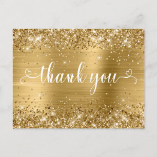 Glittery Gold Sweet 16 Hearts Thank You Postcard