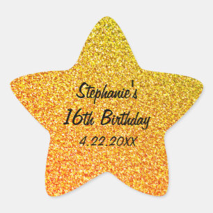 Glittery Gold Sweet Sixteen 16th Birthday Party Star Sticker