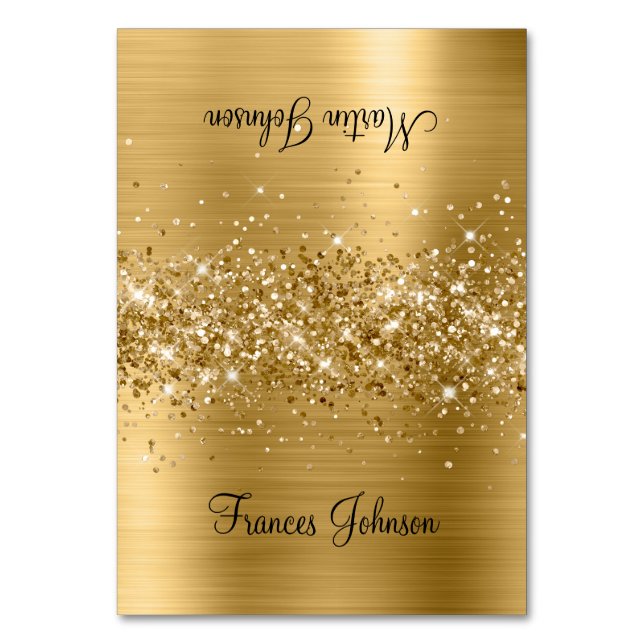 Glittery Gold Two Name Place Cards (Front)