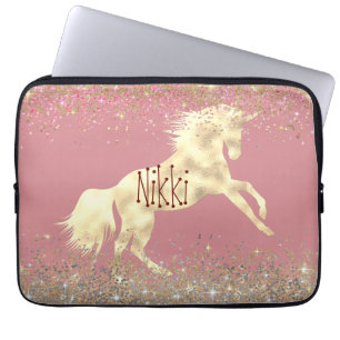 Glittery Gold Unicorn  Laptop Sleeve