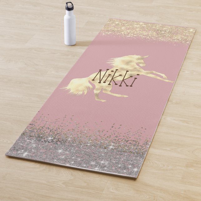 Glittery Gold Unicorn Personalised Yoga Mat (In Situ)