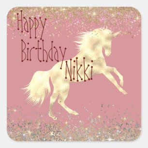 Glittery Gold Unicorn Square Sticker