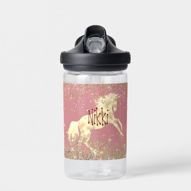 Glittery Gold Unicorn   Water Bottle (Front)