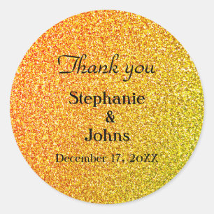 Glittery Gold Wedding Favour Label Cool Thank You