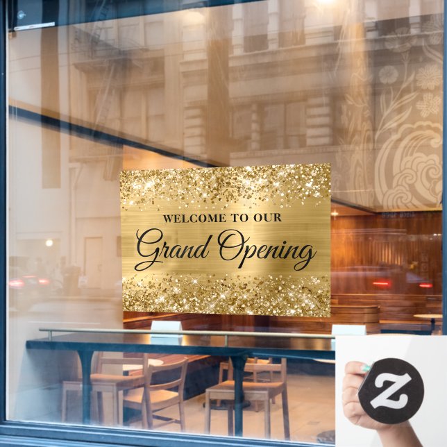Glittery Gold Welcome to our Grand Opening Window Cling (Cafe Window)
