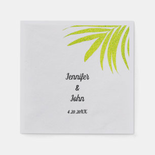 Glittery Golden Green Tropical Palm Wedding Silver Napkin