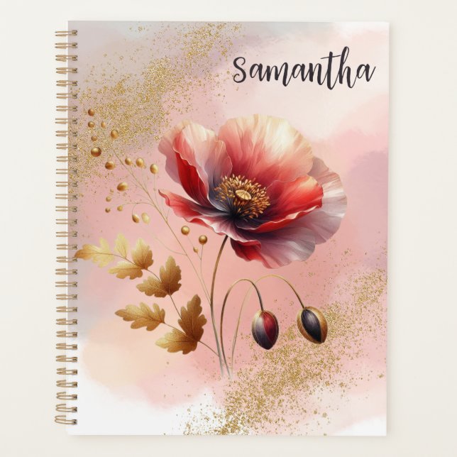 GLITTERY GOLDEN POPPY PERSONALIZED PLANNER  (Front)