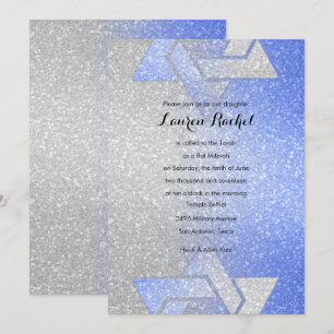 Glittery Gradient Bat Mitzvah Blue Invitation
