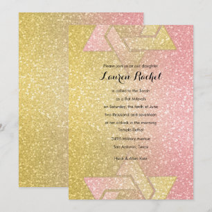 Glittery Gradient Bat Mitzvah Coral Invitation