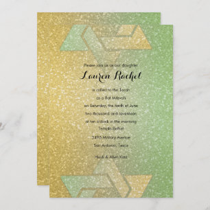 Glittery Gradient Bat Mitzvah Mint Invitation