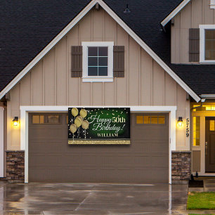 Glittery Green and Gold Happy Birthday Banner