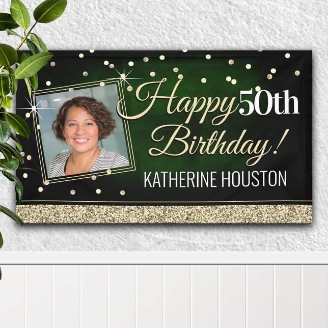 Glittery Green and Gold Happy Birthday Banner (Creator Uploaded)
