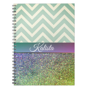 Glittery Green and Purple Chevron Notebook