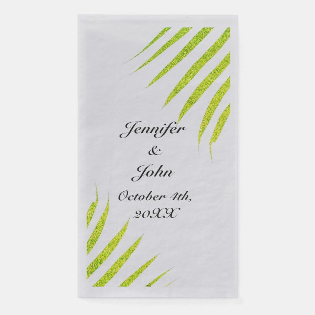 Glittery Green Gold Tropical Palm Weddings Silver Napkin (Front)