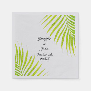 Glittery Green Gold Tropical Palm Weddings Silver Napkin