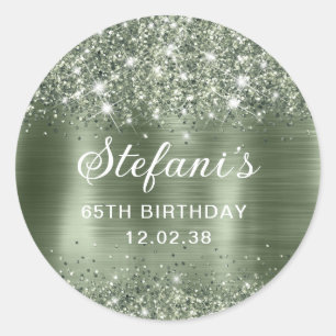 Glittery Green Sage Foil 65th Birthday Classic Classic Round Sticker