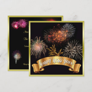 Glittery Happy New Year & Fireworks New Year's Eve Invitation