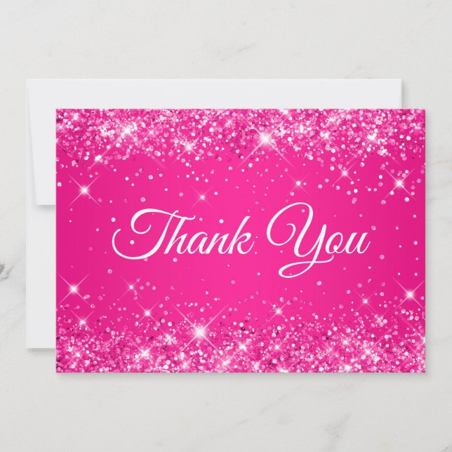 Glittery Hot Pink 40th Birthday Thank You Card (Front)