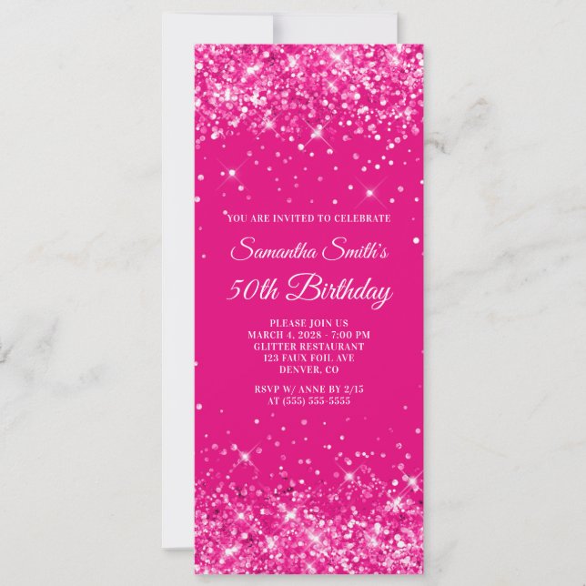 Glittery Hot Pink 50th Birthday Invitation (Front)