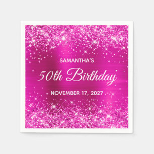 Glittery Hot Pink Foil 50th Birthday Napkin
