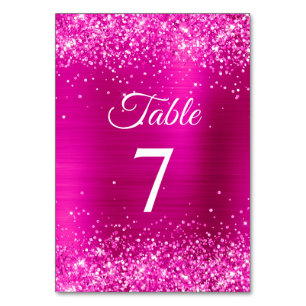 Glittery Hot Pink Foil Elegant Calligraphy Table Number