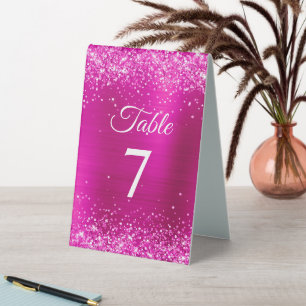 Glittery Hot Pink Foil Elegant Table Number