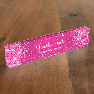 Glittery Hot Pink Gradient Nameplate