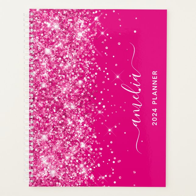 Glittery Hot Pink Swash Signature Planner (Front)