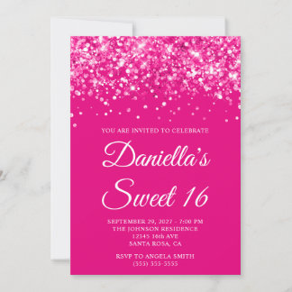 Glittery Hot Pink Sweet 16 Invitation
