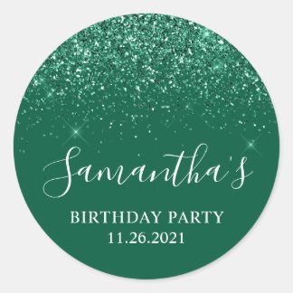 Glittery Hunter Green Birthday Party Classic Round Sticker