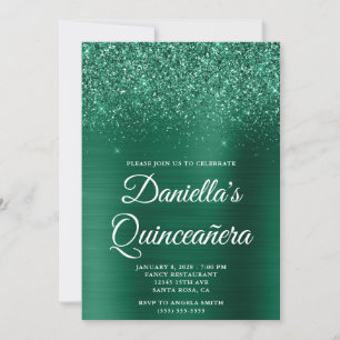 Glittery Hunter Green Foil Quinceañera Invitation