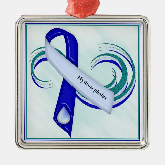 Glittery Hydrocephalus Ribbon Ornament (Front)