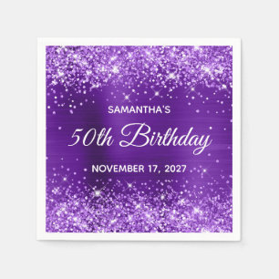 Glittery Indigo Purple Foil 50th Birthday Napkin