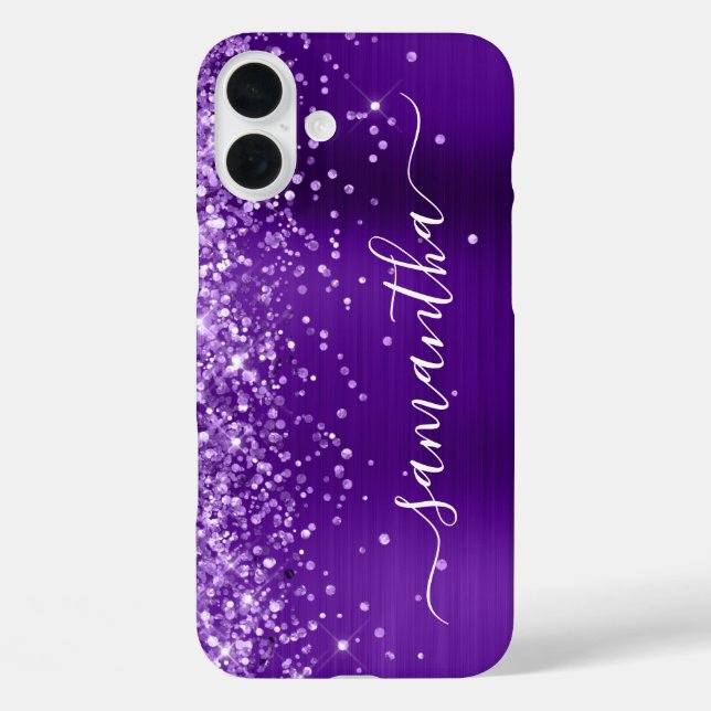 Glittery Indigo Purple Girly Signature Case-Mate iPhone Case (Back)