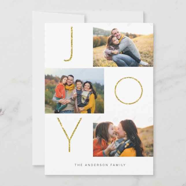 Glittery JOY 4 Image Holiday Card (Front)